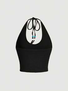 SHEIN MOD Einfarbiges Neckholder Top mit bunter Perlenverzierung