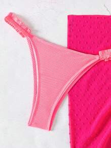 SHEIN Swim Damen Einfarbiger, simpler Bikini-Set für den täglichen Gebrauch am Strand - Heißes Pink - Übersicht 4