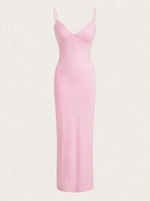 SHEIN EZwear Leopard Print Lace Knitted Women's Strappy Long Dress,Pastel Dresses For Women - Baby Pink - View 6