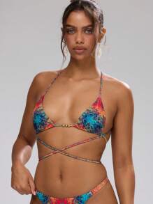 Musera Resort Print Triangle Bikini Top Only Vacation Summer Beach Resort Holiday - Multicolor - View 1