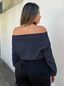 SHEIN SXY Lente off-shoulder korte damessweatshirt met letterprint