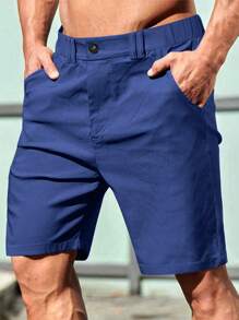 Manfinity Homme Men Solid Color Shorts With Pockets For Summer