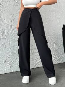 EURMUSE PALAZZO WITH SIDE FRILL PANT - Black - View 5
