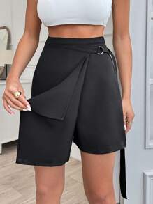 EURMUSE A Line Skirt With Buckle Detail - Black - View 5