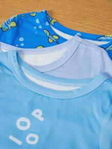 3pcs Baby Boys' Short Sleeve Shorts Snug Fit Homewear Set, Allover Print With Fish Pattern - Multicolor - View 4