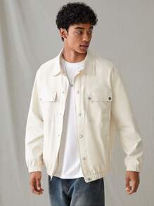 Manfinity VCAY Chaqueta casual de hombre de ajuste holgado, de unicolor tejido, de manga larga, para uso diario en otoño e invierno