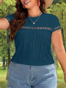 SHEIN VCAY Plus Size Boho Solid Color Round Neck Short Sleeve Casual Summer T-Shirt