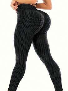 Plus Size Women Solid Color Lifting & Shaping Leggings Casual Black Spring - Black - View 1