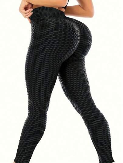 Quần legging nâng đỡ và định hình dáng màu trơn dành cho nữ cỡ lớn, màu đen, kiểu dáng thường ngày, thích hợp cho mùa xuân.