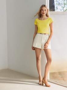 MOTF PREMIUM Elegante Shorts mit Kontrast-Paspelierung und Bügelfalte - Aprikosenfarben - Übersicht 5