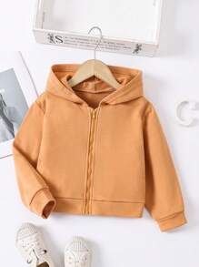 SHEIN Chaqueta informal con capucha y cierre de cremallera de unicolor para niñas pequeñas con mangas largas