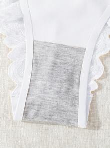 SHEIN Women's Solid Color Simple Lace Patchwork Daily Wear Triangle Bra And Panties Set,5 Pcs