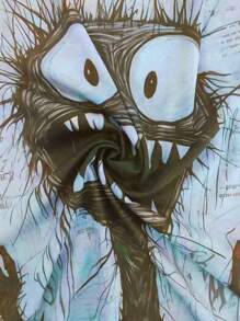 Men's Casual Cartoon Print Round Neck Short Sleeve T-Shirt, Suitable For Commuting In Summer, Fall - Baby Blue - View 3