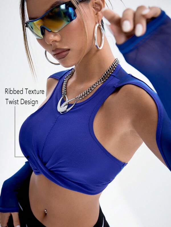 Innovista Sexy Solid Color & Breathable Mesh Panels Tshirt Sport Sweatshirt,Workout Gym Daily ,Basic T Shirt,Workout Tops,Y3k,Gym Top,Jersey,Party,Lady,Music Festiva,Crop Tank Top,Going Out Tops ,Ribbed Texture,Essentials Hoodie
