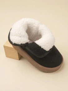 1 Đôi bốt đi tuyết đế bằng lót giữ nhiệt họa tiết chấm bi đen cho bé trai, phong cách đại học đơn giản, phù hợp cho mùa đông (Họa tiết ngẫu nhiên) - màu đen - Xem 3