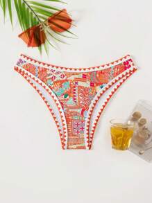 SHEIN Swim Women's Retro Style Printed Swimwear Bikini Bottom Summer - Multicolor - View 1