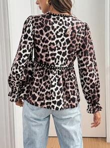 SHEIN Frenchy Camisa estampada de leopardo para mujer talla 4 con cadenas con cinturón
