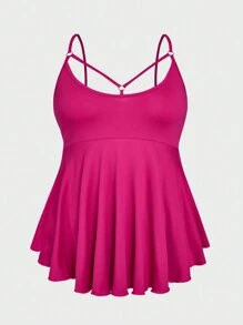 Plus Size Summer Casual Low Cut Hollow Out Asymmetrical Hem Cami Pajama Top