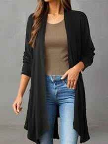SHEIN LUNE Abrigo largo sin cuello de estilo para mujer con dobladillo asimétrico, unicolor
