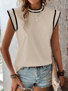 EMERY ROSE Damen einfaches, lässiges Farbblock T-Shirt, grafische Damenshirts - Aprikosenfarben - Übersicht 3