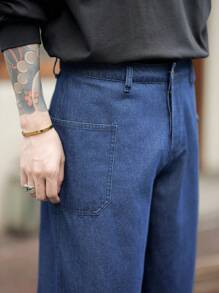 Manfinity Homme Men's Vintage American Casual Dark Blue Indigo Loose Wide Leg Denim Jeans