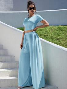 SHEIN Essnce 夏季两件套服装 - 淺藍色 - 查看 5