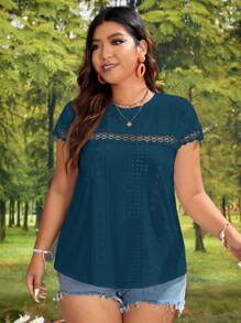SHEIN VCAY Plus Size Boho Solid Color Round Neck Short Sleeve Casual Summer T-Shirt