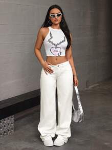 SHEIN Tall 女士實色簡約風格日常牛仔褲