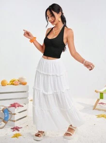 SHEIN MOD Einfarbiges Neckholder Top mit bunter Perlenverzierung