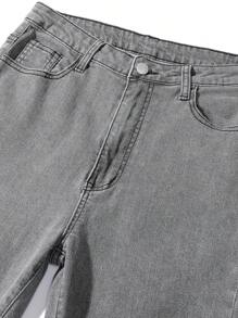 SHEIN 青少年男孩休闲时尚灰色舒适弹力牛仔裤，适合日常穿着和返校穿着