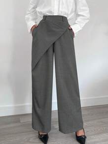 Siren Gaze Pantalon à jambe droite ample avec placket diagonal polyvalent haut de gamme gris décontracté de bureau et de voyage pour hommes, pantalon large