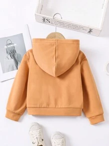 SHEIN Chaqueta informal con capucha y cierre de cremallera de unicolor para niñas pequeñas con mangas largas