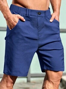 Manfinity Homme Men Solid Color Shorts With Pockets For Summer
