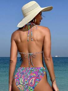 Swim Vcay Halshängande bikiniset för damer och badbyxor Combo, tryckt bikiniset, slumpmässigt mönster sommarstrand - Multifärgad - Visa 2