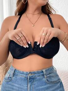 Plus Size Lace Underwired Push-Up Bra (1 Piece) - Black - View 5