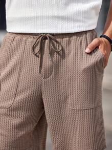 GENTILAND Men's Knitted Short Straight Casual Shorts, Mid-Waist, Suitable For Summer - Brown - View 3