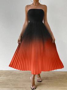 Allurite Women's Gradient Color Sexy Summer Pleated Strapless Dress - Multicolor - View 5