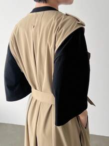 FRIFUL Ladies' Solid Color Lapel Sleeveless Tie-Front Regular Jacket, Casual And Daily Wear Vest Women Coats - Khaki - View 8