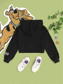 SCOOBY-DOO X SHEIN Tween Girl Cartoon Letter Printed Cropped Sweatshirt - Black - View 10