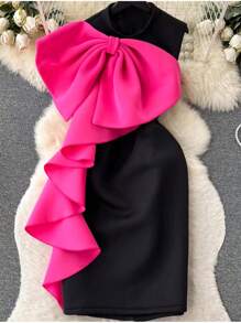 Chiquease Vestido de Body de sirena sin mangas y con bloque de color para mujeres