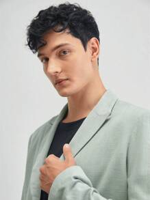 AKNOTIC Formal 2pcs Men's Casual Notched Collar Woven Blazer And Straight Leg Suit Pants, Spring/Fall - Mint Green - View 4