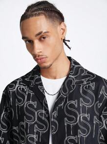 Manfinity VCAY 男款簡約印花短袖衫，夏季款 - 黑色 - 查看 3