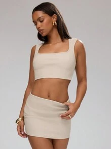 MUSERA Square Neck Cropped Top Casual Summer Vacation Spring Summer Casual