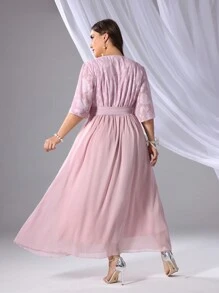 SHEIN Belle Plus Size Elegant Summer Bridesmaid Dress With Floral Cut-Out Design, Elegant Evening Party Wedding Dress - Pink - View 2