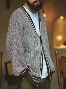 Manfinity Homme Men's Casual Single-Breasted Long Sleeve Cardigan For Daily Wear