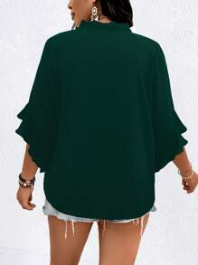 SHEIN LUNE Plus Size Women's Colorful Embroidered Simple Daily Wear Shirt - Dark Green - View 2