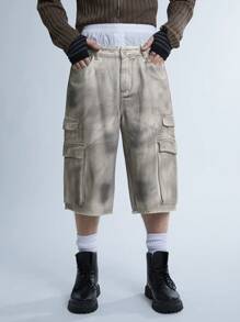 Manfinity Denimwave Y2K Retro Streetwear Men's Vintage Workwear Baggy Denim Shorts With Dirty And Worn-Out Look, JORTS