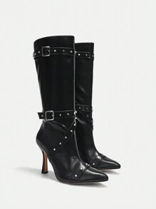 SHEIN X Lucía Bellido CUCCOO SZL Giày bốt thời trang nữ cho kỳ nghỉ hè Giày tiệc Baddie hợp thời trang sang trọng Phong cách tuyệt đẹp Giáng sinh Gothic Disco Tiệc đêm ra ngoài Baddie Mùa thu Năm mới Ngày lễ Valentine - màu đen - Xem 1