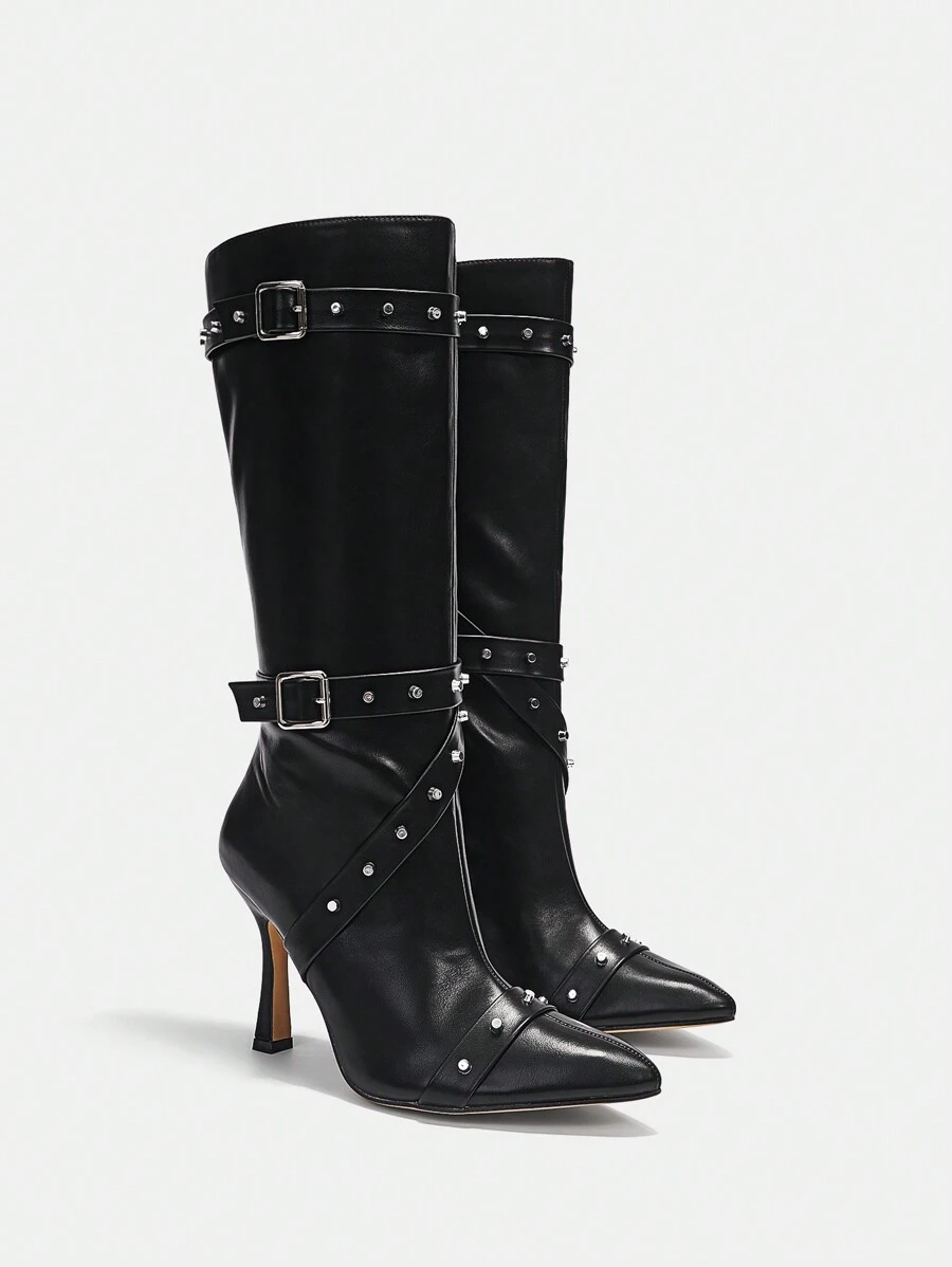 SHEIN X Lucía Bellido CUCCOO SZL Giày bốt thời trang nữ cho kỳ nghỉ hè Giày tiệc Baddie hợp thời trang sang trọng Phong cách tuyệt đẹp Giáng sinh Gothic Disco Tiệc đêm ra ngoài Baddie Mùa thu Năm mới Ngày lễ Valentine - màu đen - Xem 1