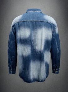 Manfinity Homme Men's Plus Size Light Blue Vintage Loose Casual Shirt - Medium Wash - View 2